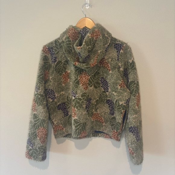 DUFFEL Made in America Long Sleeve Hooded Button Up Grape Print Sweater Small - Picture 10 of 11